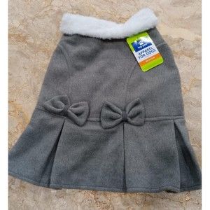 TOP PAW Faux Fur Trim Pleated Grey Dog Coat Medium